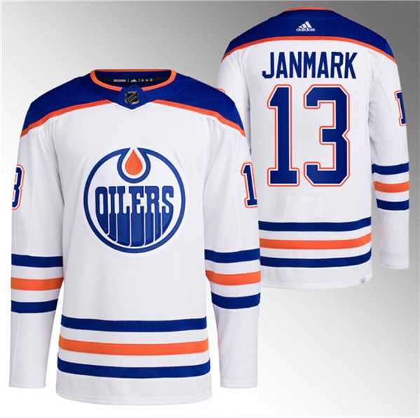 Men's Edmonton Oilers #13 Mattias Janmark White Stitched Jersey Dzhi